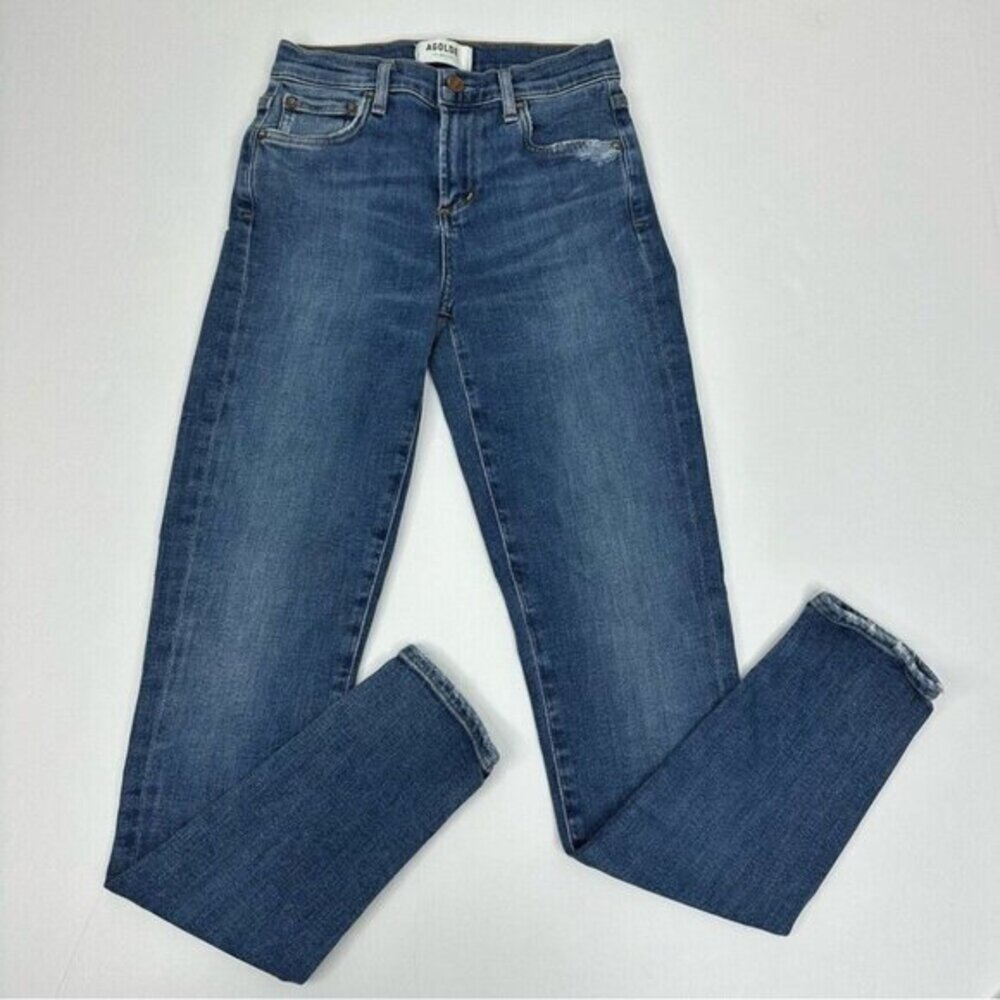 Agolde Sophie High Rise Skinny Jeans Blue Distressed A123C-1156 Womens Size 23‎